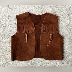 Vintage Leather Brown Suede Vest Child/Youth Size Large Cowboy/Girl Rodeo Fringe